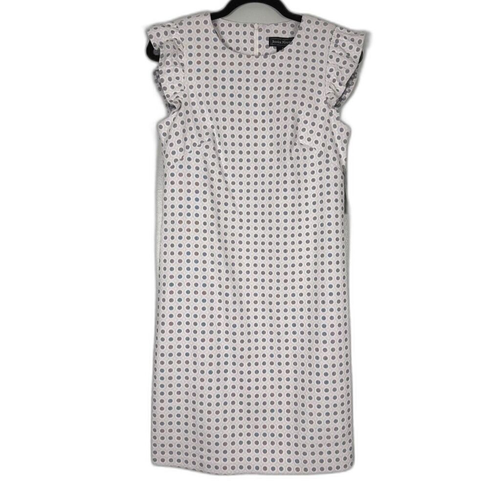 Jessica Howard Dress Size 6 White Polka Dot Ruffle Sleeve Sheath NWT